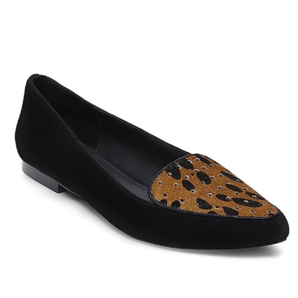 NWOT Brian Atwood Villa Suede Calf Hair Leopard Flat size 8